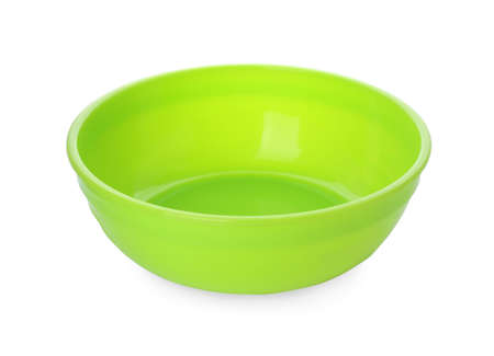 Plastic bowl on white background. Serving baby foodの写真素材