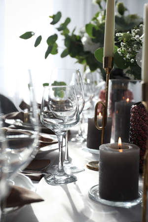 Festive table setting with beautiful decor indoorsの写真素材
