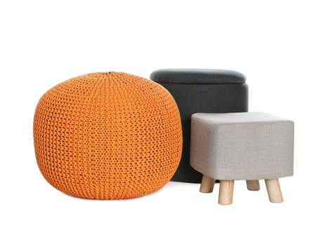 Different poufs on white background. home design