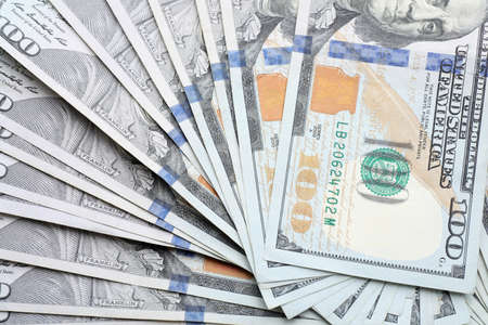 Dollar banknotes as background, top view. money and financeの写真素材