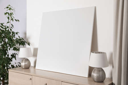 Blank canvas on wooden cabinet interiors. space for design
