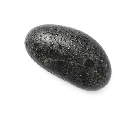 Wet stone with water drops isolated on white, top view