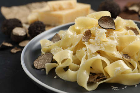 Tasty tagliatelle with truffle on table, closeupの写真素材