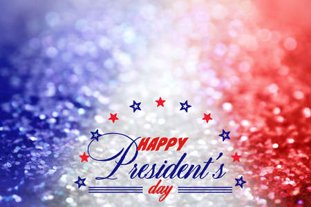 Happy President's Day - federal holiday. Blurred view of glitters in colors of American national flag, bokeh effectの写真素材