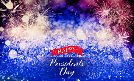 Happy President's Day - federal holiday. Festive background with fireworks and glitters, bokeh effectの写真素材