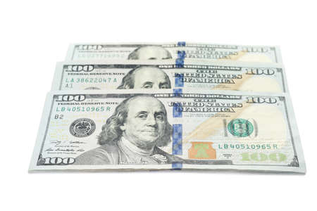 Many dollar bills on white background. american national currency