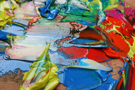 Abstract colorful acrylic paint as background, closeup viewの写真素材