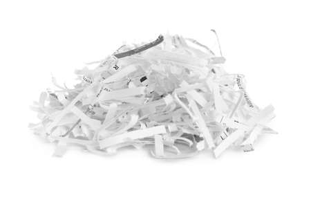 Many shredded paper strips on white backgroundの写真素材