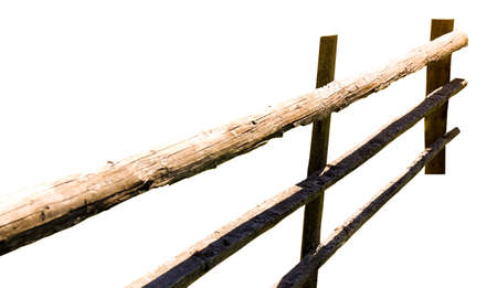 Wooden fence made of old timber isolated on white, closeupの写真素材