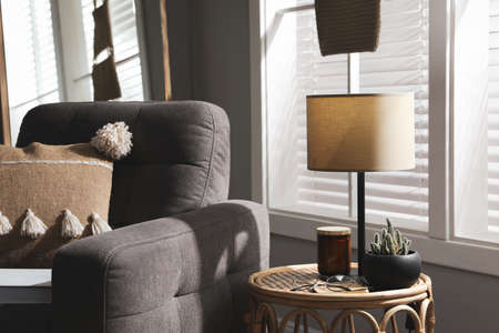 Room interior with stylish lamp and furnitureの写真素材