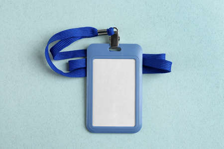 Blank badge on light table, top view. Mockup for designの写真素材