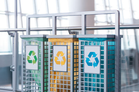 Color waste sorting bins indoors. Recycling concept
