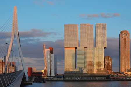 ROTTERDAM, NETHERLANDS - JUNE 16, 2019: Beautiful view of cityscape with famous De Rotterdam buildingの写真素材