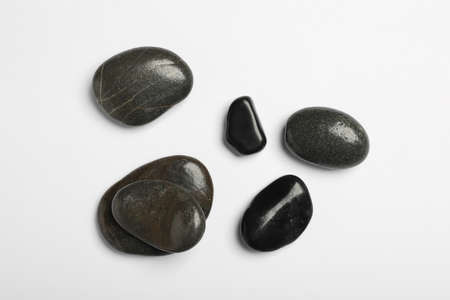 Many different stones on white background, top viewの写真素材