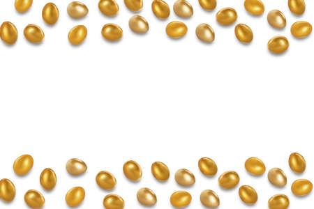 Shiny golden eggs on white background, top viewの写真素材