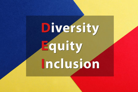 Abbreviation DEI - Diversity, Equity, Inclusion on color background