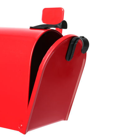 Shiny red letter box on white backgroundの写真素材