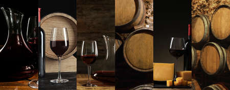 Beautiful collage with different photos of wine. banner designの写真素材