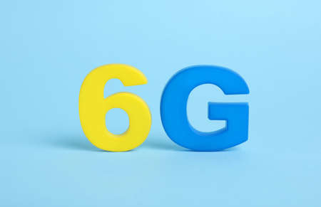 6G symbol on light blue background. modern technologies
