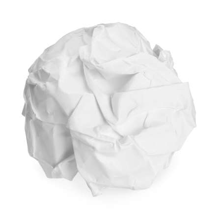 Crumpled sheet of paper isolated on whiteの写真素材