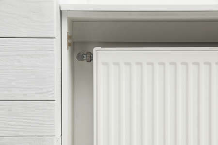 Close up view of modern radiator. central heating systemの写真素材
