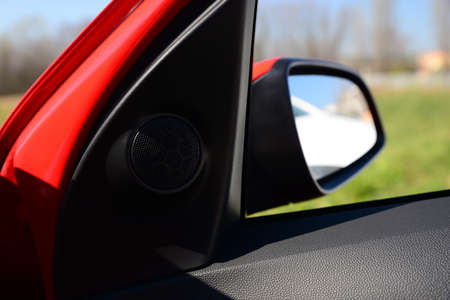 Close up view of dynamic in modern carの写真素材