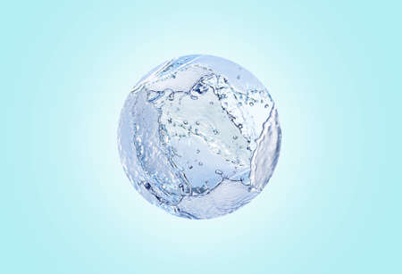 Sphere made of water splashes on light blue background