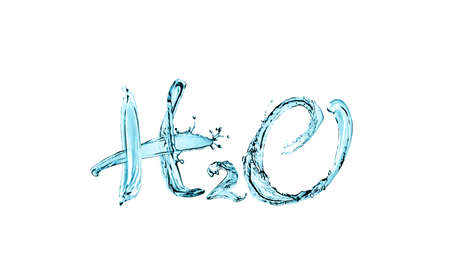Chemical formula H2O made of water on white backgroundの写真素材
