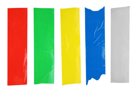 Set with pieces of different adhesive tapes on white background, top viewの写真素材