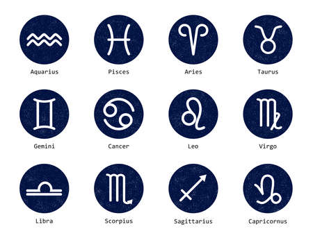 Set with 12 zodiac signs on white background, illustration