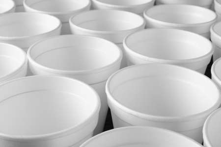 Closeup view of many white cupsの写真素材
