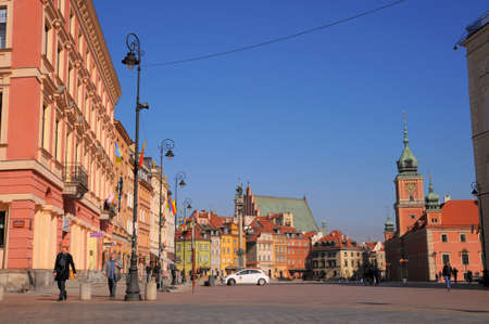 WARSAW, POLAND - MARCH 22, 2022: Beautiful view of Old Town Square on sunny dayの写真素材