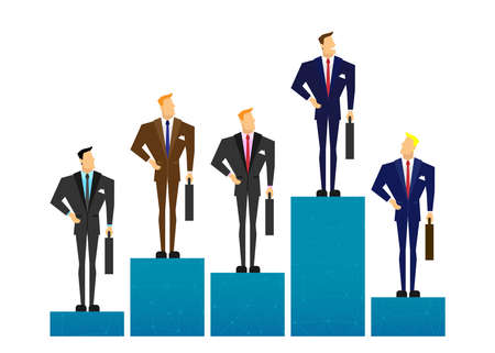 competition concept. Businessmen on podium and one outstanding against white background....