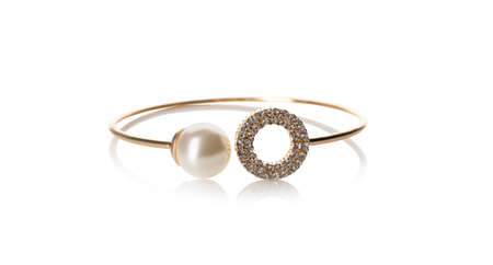 Elegant golden bracelet with pearl isolated on white