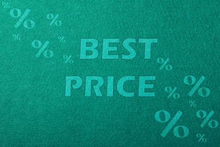 Phrase Best Price and percent sign on green backgroundの写真素材