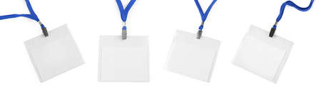 Set with blank badges on white background, banner design. Mockup for designの写真素材