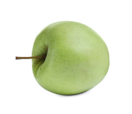Fresh ripe green apple isolated on whiteの写真素材