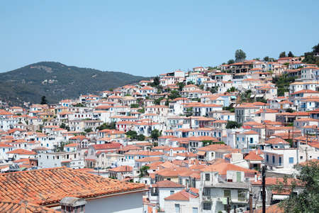 Cityscape with beautiful residential buildings on sunny dayの写真素材