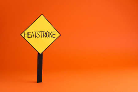 Sign with words Heat Stroke on orange background, space for text