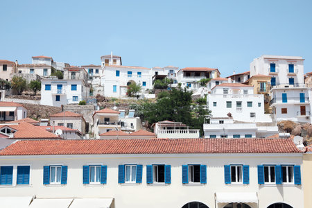 Cityscape with beautiful residential buildings on sunny dayの写真素材