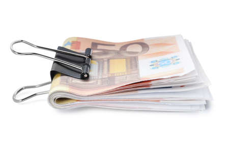 50 Euro banknotes with clip isolated on white. money exchange
