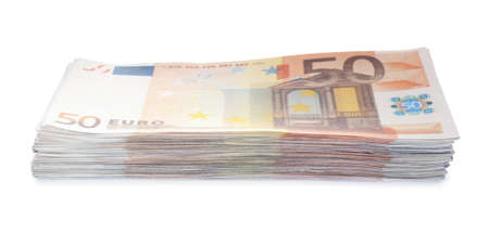 Stack of euro banknotes isolated on white. money and finance