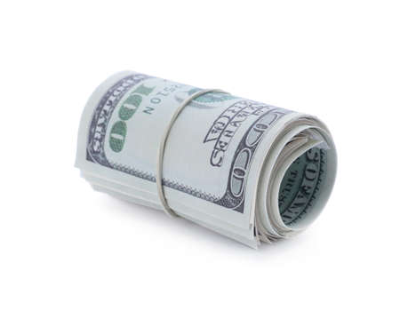 Rolled dollar banknotes isolated on white. american national currency