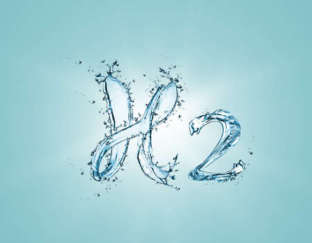 Chemical formula H2 made of water on light blue background