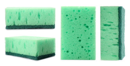 Set with cleaning sponges on white background. banner designの写真素材