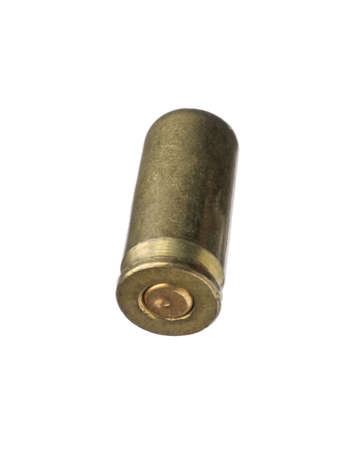 Cartridge case isolated on white. Fire arm ammunition