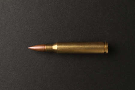 One bullet on black background, top viewの写真素材