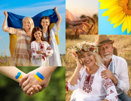 Collage with different beautiful photos dedicated to Ukrainian culture