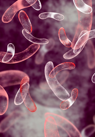 Bacteria colony under microscope, illustration. Cystitis, urinary bladder infection