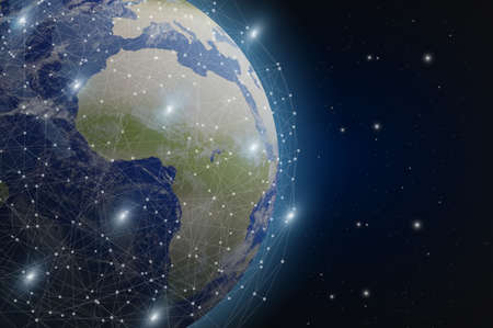 Internet technology concept. Earth and network connection lines in space